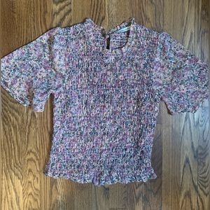 Abercrombie & Fitch Smocked Floral Blouse with Flutter Sleeves - Small
